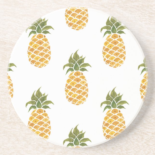 Hand-painted pineapples, watercolor background. coaster (Front)