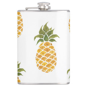 Hand-painted pineapples, watercolor background. hip flask