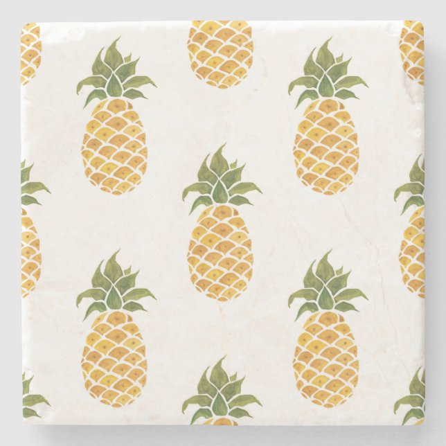 Hand-painted pineapples, watercolor background. stone coaster (Front)
