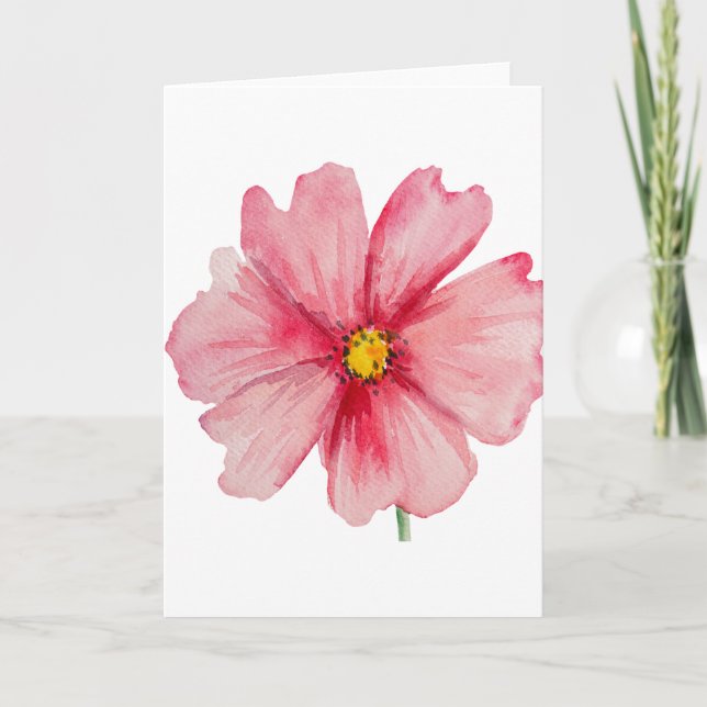 Hand Painted Pink Flower (Blank) Card (Front)