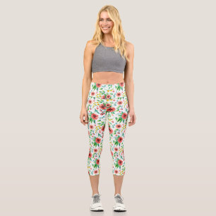 Hand Painted Pink Flowers Floral Pattern-23498 Capri Leggings