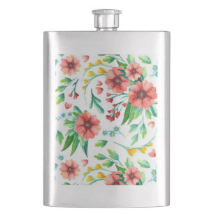 Hand Painted Pink Flowers Floral Pattern-23498 Hip Flask