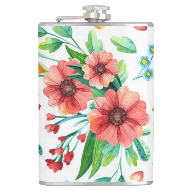Hand Painted Pink Flowers Floral Pattern-23498 Hip Flask (Front)