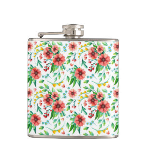 Hand Painted Pink Flowers Floral Pattern-23498 Hip Flask