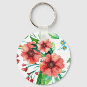 Hand Painted Pink Flowers Floral Pattern-23498 Key Ring