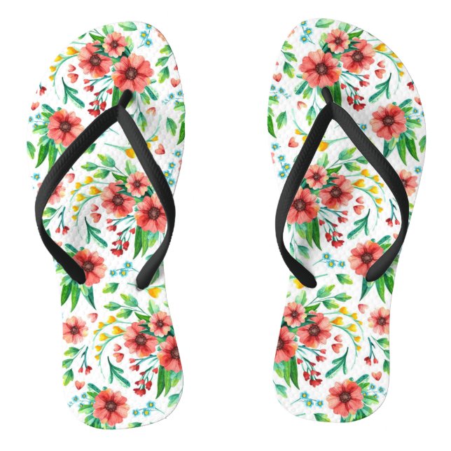 Hand Painted Pink Flowers Floral Pattern-23498 Thongs (Footbed)