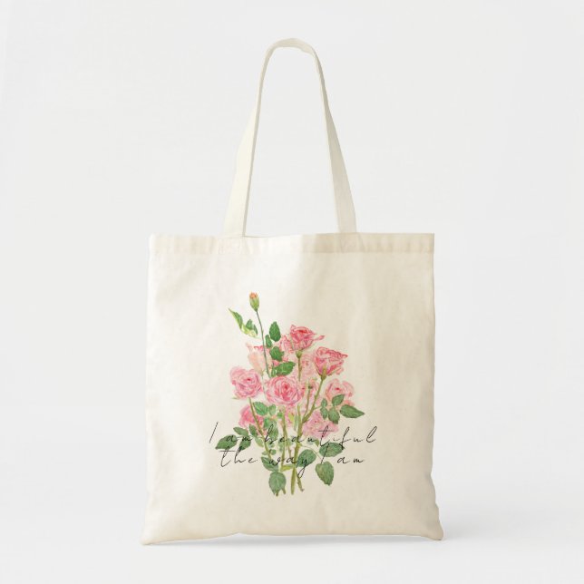 hand painted pink rose tote bag (Front)