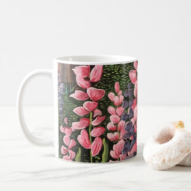 Hand Painted  Pink Wildflowers Coffee Mug (With Donut)