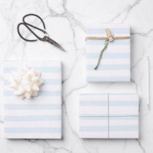 Hand Painted Preppy Light Blue Stripes Pattern Wrapping Paper Sheet