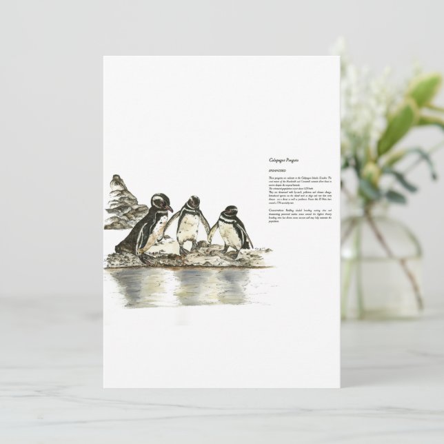 Hand Painted Print Endangered Penguins  Invitation (Standing Front)