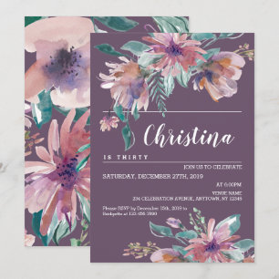 Hand painted Purple Floral Grandma Birthday Party Invitation