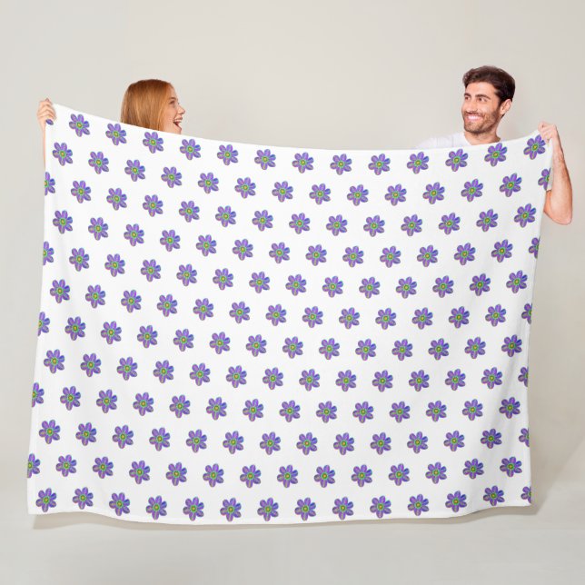 Hand-Painted Purple Floral White Pattern  Fleece Blanket (In Situ)