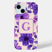 Hand painted purple flowers personalised monogram 