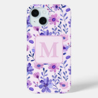Hand painted purple flowers personalised monogram