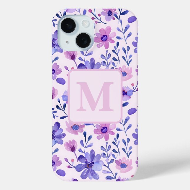 Hand painted purple flowers personalised monogram  Case-Mate iPhone case (Back)