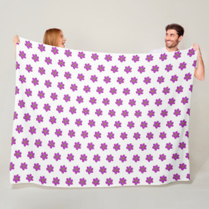 Hand-Painted Purple Flowers White Pattern Fleece Blanket
