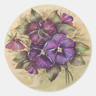 Hand Painted Purple Pansies Classic Round Sticker