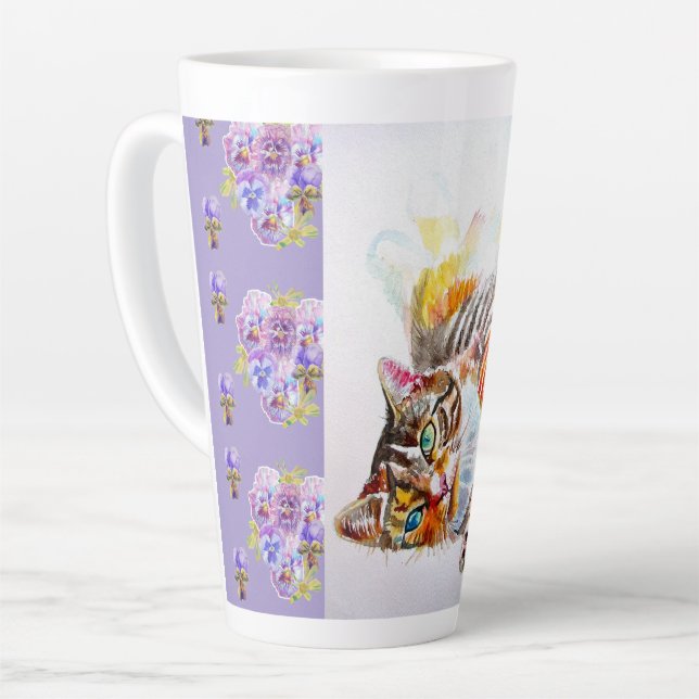 Hand Painted Purple Tabby Cat Cats Latte Mug (Left Angle)