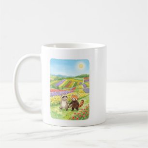 Hand-Painted Raccoon & Red Panda Meadow Coffee Mug