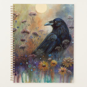 Hand Painted Raven Gothic Bird with Wildflowers Planner