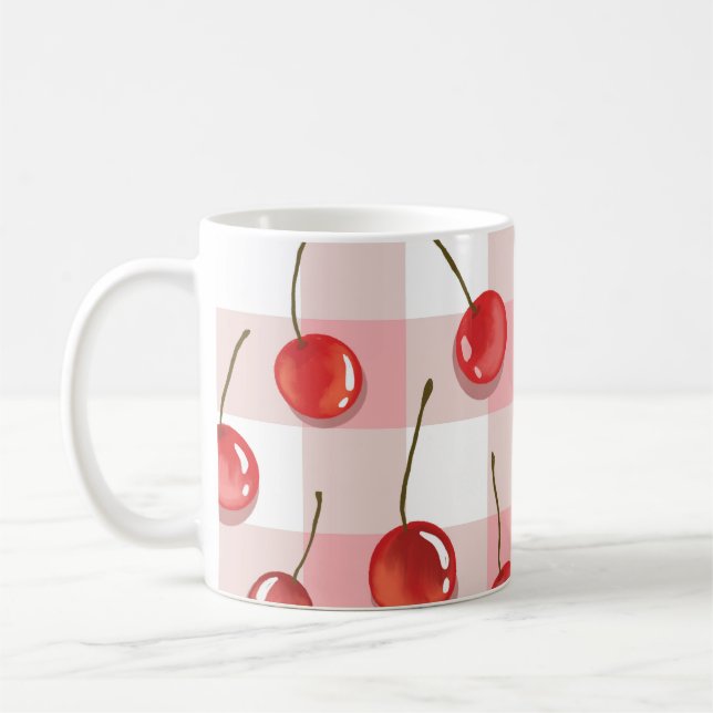 Hand-Painted Red Cherries Seamless Pattern Coffee Mug (Left)
