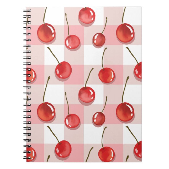 Hand-Painted Red Cherries Seamless Pattern Notebook (Front)