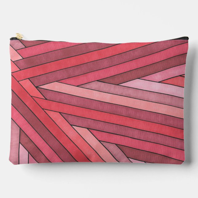 Hand Painted Red Geometric Stripe Design Accessory Pouch (Front)