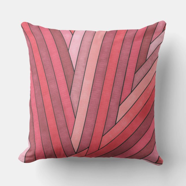 Hand Painted Red Geometric Stripe Design Cushion (Front)