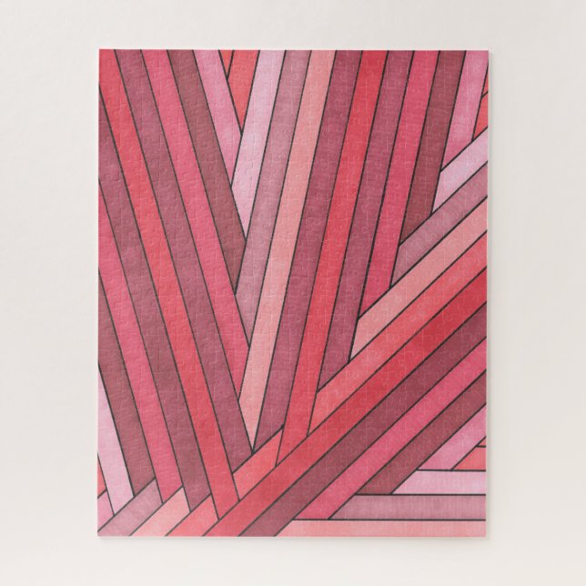 Hand Painted Red Geometric Stripe Design Jigsaw Puzzle (Vertical)