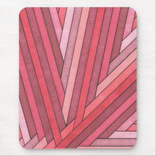 Hand Painted Red Geometric Stripe Design Mouse Pad