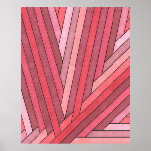 Hand Painted Red Geometric Stripe Design Poster