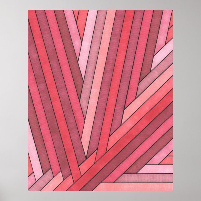 Hand Painted Red Geometric Stripe Design Poster (Front)