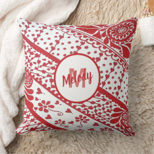 Hand-Painted Red Henna Mehndi Pattern Cushion