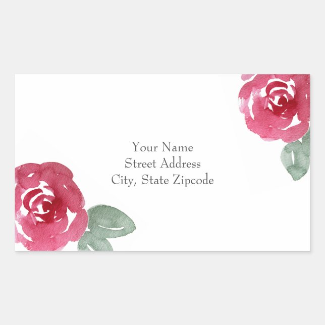Hand Painted Red Pink Watercolor Rose  Rectangular Sticker (Front)