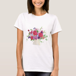 hand painted red rose hydrangea bouquet T-Shirt