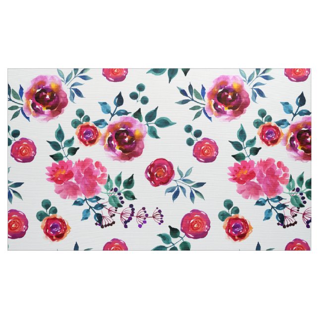Hand-painted red roses pattern fabric (Yard)