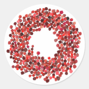 Hand Painted Red Winterberry Wreath Christmas Classic Round Sticker