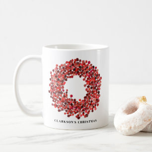 Hand Painted Red Winterberry Wreath Christmas Coffee Mug