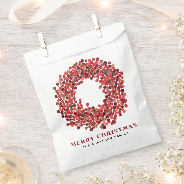 Hand Painted Red Winterberry Wreath Christmas Favour Bag (Clipped)