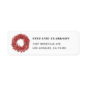 Hand Painted Red Winterberry Wreath Christmas Return Address Label