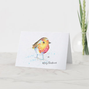 Hand Painted Robin Design Christmas Card