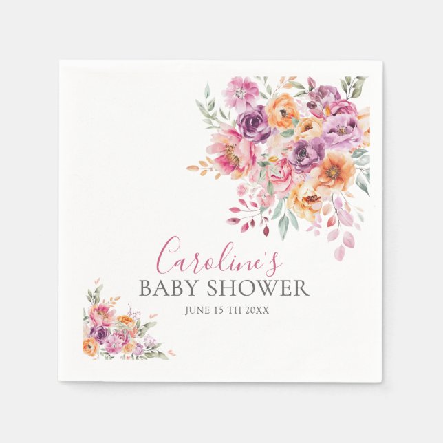 Hand-painted Rose Florals Baby Shower Napkin (Front)