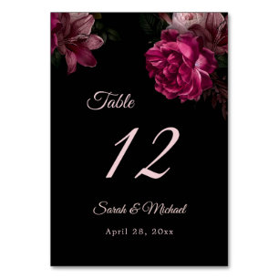 Hand Painted Roses Dark Moody Floral Wedding Table Number