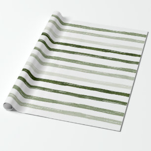 Hand-Painted Sage Green Watercolor Stripes Wrapping Paper