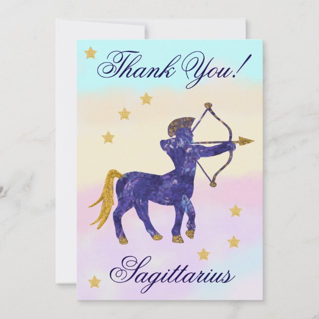 Hand-Painted Sagittarius Birthday Thank You Card (Front)