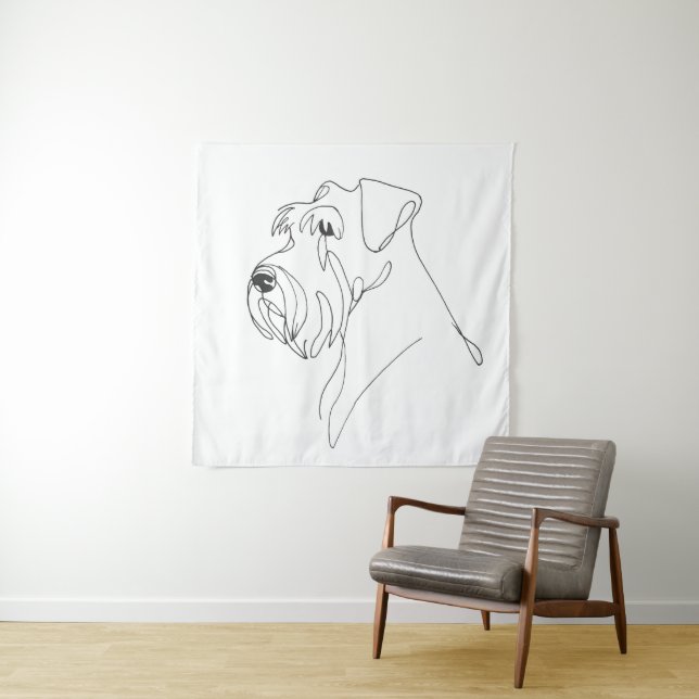 Hand Painted Schnauzer Minimalist Dog Artwork Tapestry (In Situ)