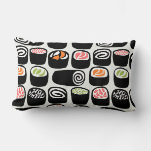 Hand painted seamless pattern with Asian food on v Lumbar Cushion