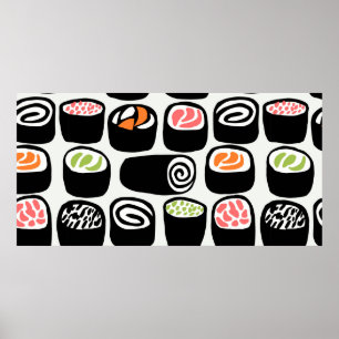 Hand painted seamless pattern with Asian food on v Poster