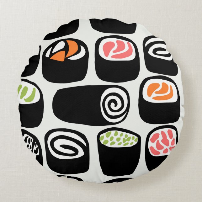 Hand painted seamless pattern with Asian food on v Round Cushion (Front)