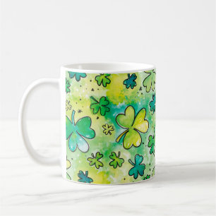 Hand-painted shamrock pattern featuring water colo coffee mug